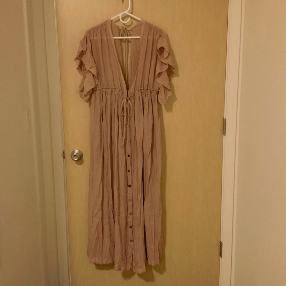 NWT L-2X ChicWish adjustable tan button up maxi dress